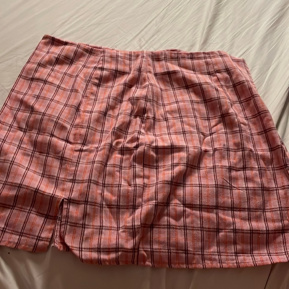 Pink plaid skirt